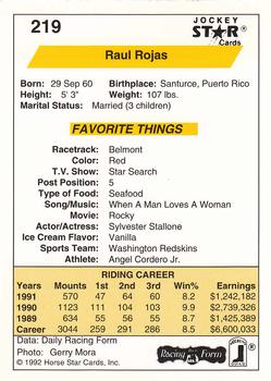 1992 Jockey Star #219 Raul Rojas Back